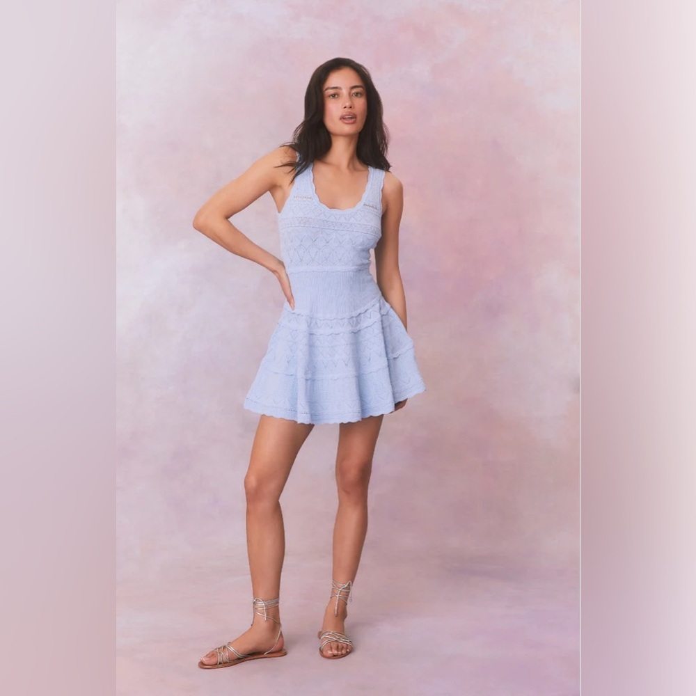 NEW LoveShackFancy Ronelle Pointelle Scallop Mini Dress Morning Tide Blue size S - Picture 5 of 12